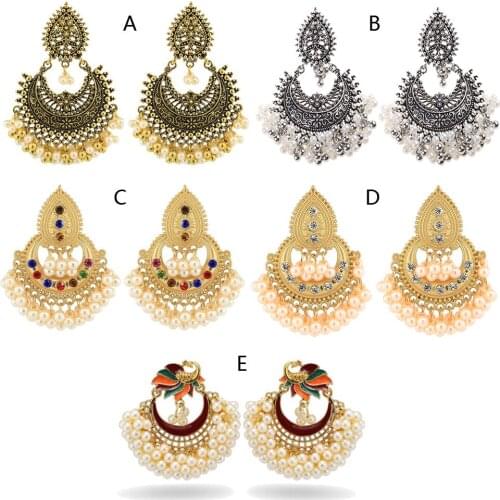 Bollywood Ethnic Bridal Bride Kundan Earrings Peacock Pearls Jhumka Jhumki Indian Bahubali Drop Earrings Fashion Jewelry