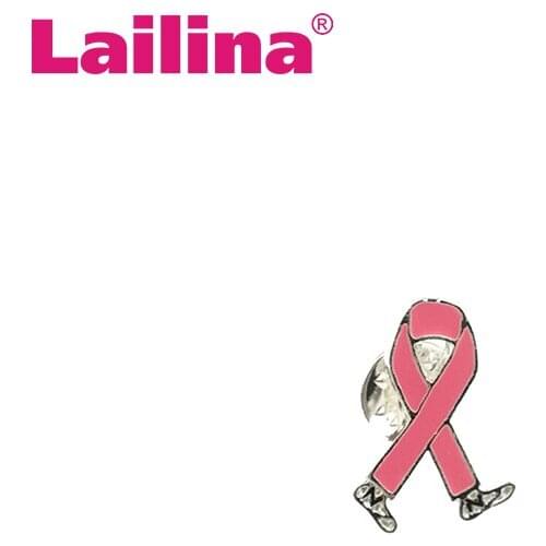 100pcs/lot Pink Enamel walking Ribbon shaped Brooch Pin for Breast Cancer Awareness