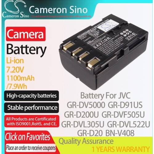 CameronSino Battery for JVC GR-DV5000 GR-D200U GR-D91US GR-DVF505U GR-DVL305U GR-D20 GR-DVL522U fits JVC BN-V408 camera battery