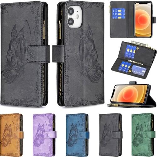 Phone Holster Case for iPhone 12 11 Pro Max XS XR SE 2020 7 8 Plus Leather Wallet Bag Zipper Multi Card Slots Flip Stand Cover