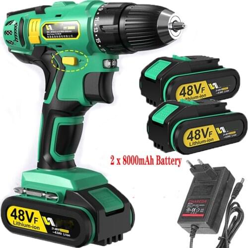 Professional 48V 2 Speed Cordless Drill Electric Screwdriver Mini Wireless Power Driver 2 DC Lithium-Ion Battery
