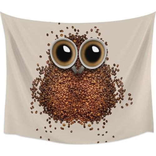 Cute Owl Coffee Bean Wall Tapestry Home Wall Decor Tapestry Cover Beach Towel Picnic Mat Yoga Mat