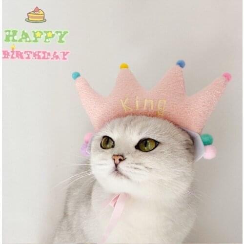 Pet Birthday Party Headdress Fashion Cute Cat Dog Lace Crown Hat Kitten Puppy Birthday Photography Accessories