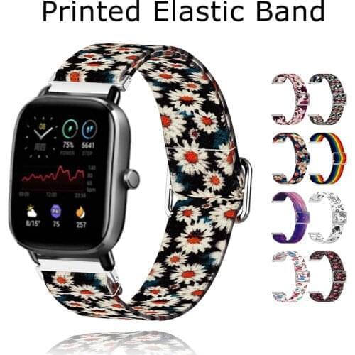 Printed Canvas Elastic Strap For Xiaomi Huami Amazfit Bip/Bip S U Lite Smart Watch Band 20MM Bracelets For Amazfit GTS 2E 2 Mini