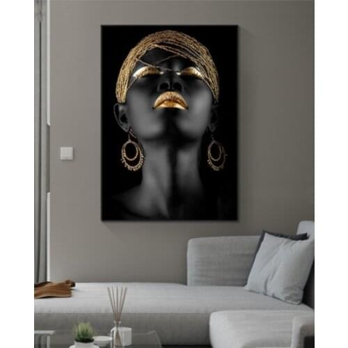 Art Black Gold Nude African Art Woman Painting on Canvas Decoration Posters and Prints Scandinavian Wall Picture for Living Room