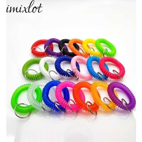 Imixlot 10pcs/set Simple Fashion Colored Spiral Wrist Coil Key Chain Unisex Casual Stretch Wristband Keyring llaveros para mujer