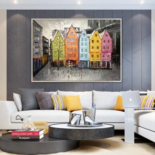 Canvas painting abstract cityscape Acrylic painting wall art pictures for living room home decor quadros caudros decoracion7