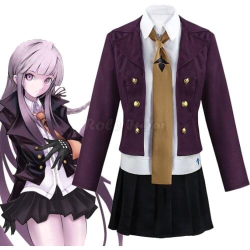 5 PCS Men Women Kirigiri Kyoko Cosplay Costume Dangan Ronpa Danganronpa Black Skirt Suit Long Wig For Halloween Costume C135K184