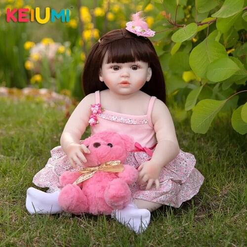 KEIUMI Lovely 23 Inch Girl Reborn Baby Doll Toddler Lifelike Full Silicone Body Bebe Reborn Toy For Kids Birthday Surprise