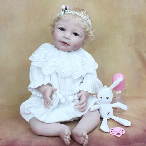 55 CM Soft Silicone Reborn Lisa Baby Girl Doll Toy Lifelike Cloth Body Realistic Rooted Blonde Hair Princess Toddler Bebe