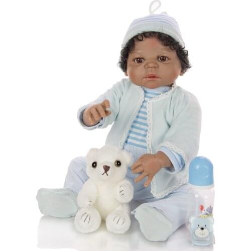Bebe reborn black doll boys 23" 57cm full silicone vinyl reborn baby dolls toys for children gift