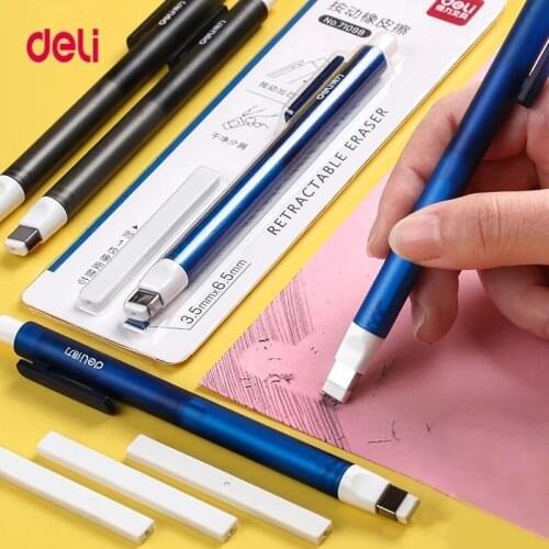 Deli Black/Blue Retractable Eraser TPR Rubber Press Pencil Erasers With Refills Writing School cute stationary
