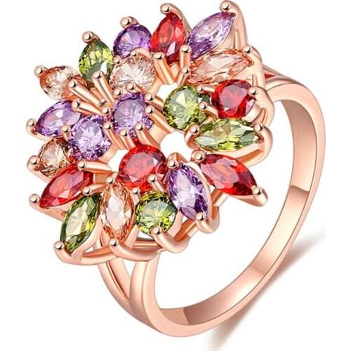 ZSLBS Fashion Crystal Flower Rings For Women Colorful Shiny Cubic Zirconia Ring Wedding Engagement Jewelry Gifts Anillos Mujer