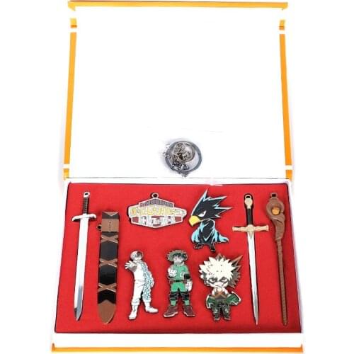 My Hero Academia Boku no Hero Academia Izuku Midoriya Katsuki Bakugo Todoroki Model Alloy Badge keychain Necklace Toy set in Box