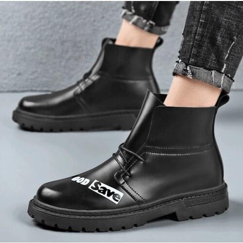 2021 Winter Men Martin Boots Lace Up Thick Heel Anti-Slip Male Causal Shoes Round Head Sewing Retro Black Mens Boots Comfortable