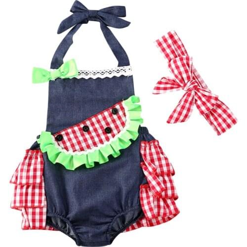 0-18M Newborn Infant Baby Girls Romper Ruffles Watermelon Jumpsuit Cute fruit Baby Clothes Costumes Summer