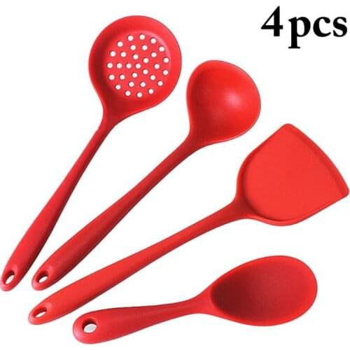 4 Pcs Silicone Gadget Kits Fried Meat Fried Egg Cooking Spatula Stir Soup Spoon Food Noodle Colander Rice Scoop Kitchen Utensils