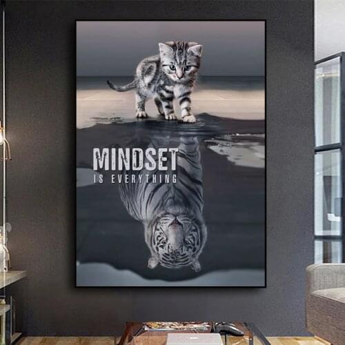 Canvas Art Prints Home Decor Mindset Wall Art Cat Painting Modular Reflection Posters Animal Modern Wall Picture for Living Room