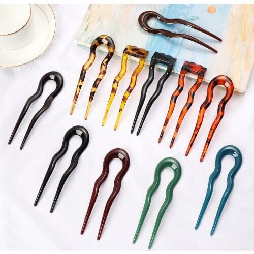 New Metallic U Shaped Hair Stick Hairpins Multicolor Geometric Shell Hair Pins Fork Sticks Women Girls Curved Hair Styling Tools