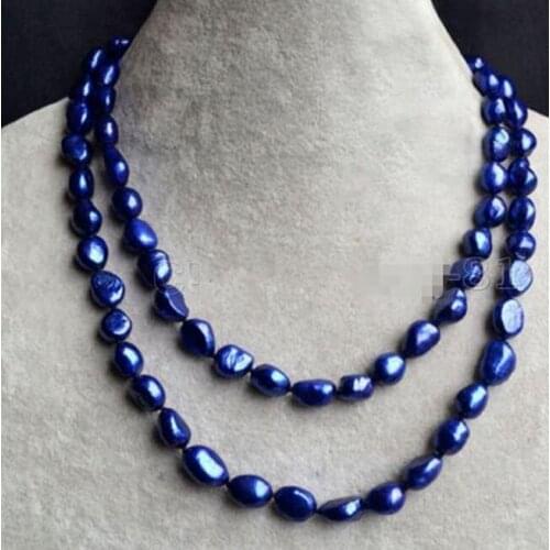 Genuine 8-9mm Natural Dark Blue Baroque Freshwater Pearl Necklace 32" 48"