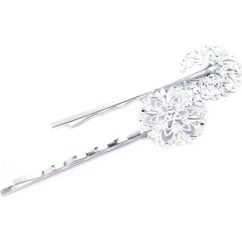 Silver Plated 100piece/lot 55mm with 20mm Flower Pad Hairpins Hair Pins Findings Hair accessories HPF02