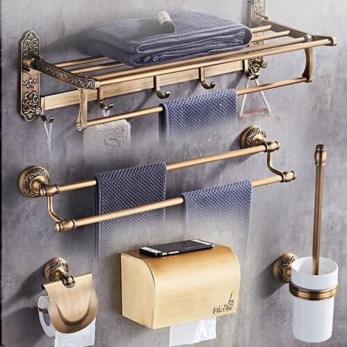 European style simple bronze bathroom set, aluminum towel rack, paper towel rack, bathroom accessories rack, hair dryer rack