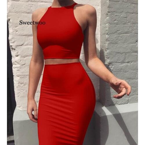 Sexy Club Black Blue Red Yellow Two Piece Bodycon Dress Women Summer Clothes Off Shoulder Midi Dress Woman Party Dresses