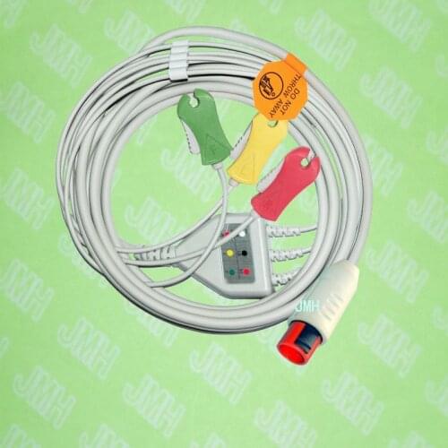 Compatible with 8pin Bionet BM3 ECG Machine the one-piece 3 lead cable and clip leadwire,IEC or AHA