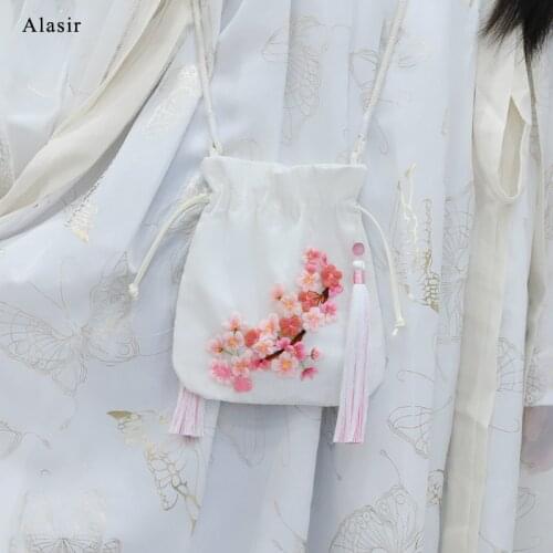 Alasir Embroidery Diy Women Purse Handmade Antiquity Small Hanfu Shoulder Bag Flowers Ribbon Chinese Style Material Bag