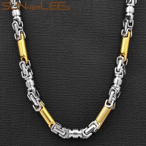 SUNNERLEES Jewelry Stainless Steel Necklace 6mm Geometric Byzantine Link Chain Silver Color Gold Plated Men Women SC93 N