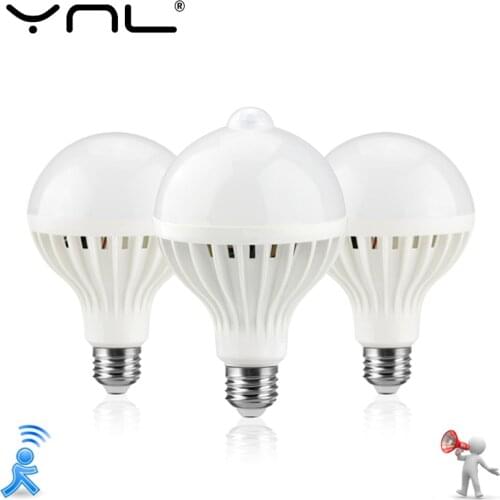 LED lamp PIR Infrared Motion/Sound+Light Sensor Control E27 3w 5w 7w 9w 12w automatic Smart Sensor White Lampada LED Bulb light