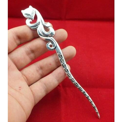 Tibet Silver Womens Hair Pin Sticks Figurines Decoration Hair Pan Head Hairpin Collection Gift