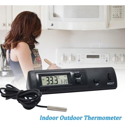 Indoor Outdoor Thermometer Monitor With Probe Sensor Wired Thermometer Digital LCD Temperature Meter For Home Office Car