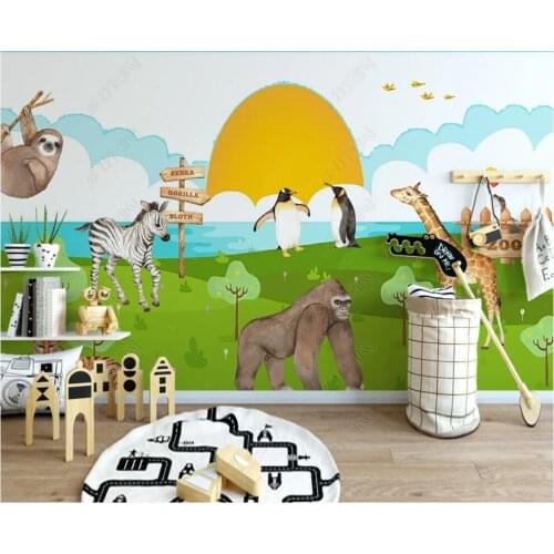 Custom mural 3d photo wallpaper Cartoon zoo animal zebra giraffe childrens room home decor wallpaper for walls 3 d