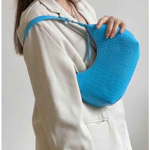 Stone Pattern Half Moon Design Small PU Leather Underarm Baguette Bags for Women 2021 Luxury Shoulder Handbags Lady Simple Sac