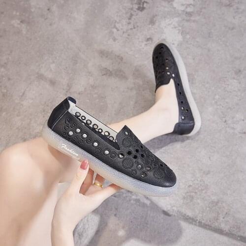 AARDIMI Cow Leather Hollow Out Women Flats Soft Bottom Ladies Summer Slip On Casual Loafers for Woman Leisure Soild Footwear