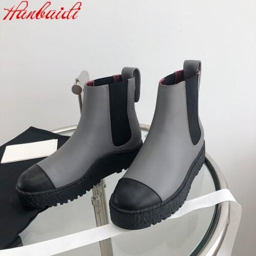 Platform Short Boots Women Autumn New Genuine Leather Chelsea Boots Slip-on Mixed Colors Designer Shoes Botas De Mujer Size35-41