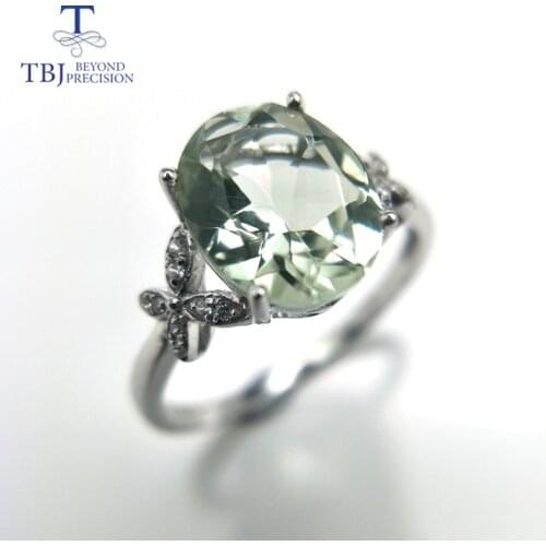 TBJ, 100% natural green amethyst quartz gemstone ring 925 sterling silver fine jewelry for girls birthday party nice gift