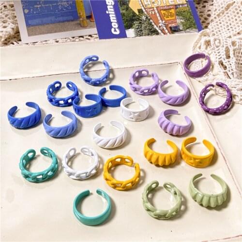 Korea Style Cute Colorful Geometric Round Ring Set Irregular Metal Open Finger Rings for Women 2021 Party Wedding Jewelry Gifts