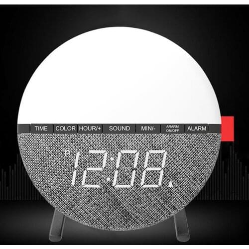 Sound Machine Alarm Clock 7 Colors Changing Night Light Lamp Sunrise Shape Decor, US Plug