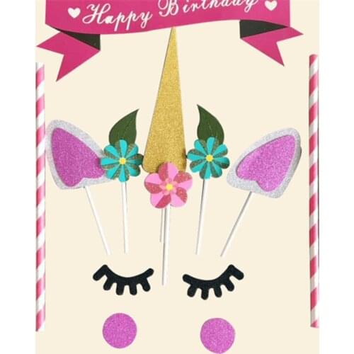 1pcs/set handmade pink unicorn party cake top hat wedding cake decoration birthday happy baby children party decoration supplies