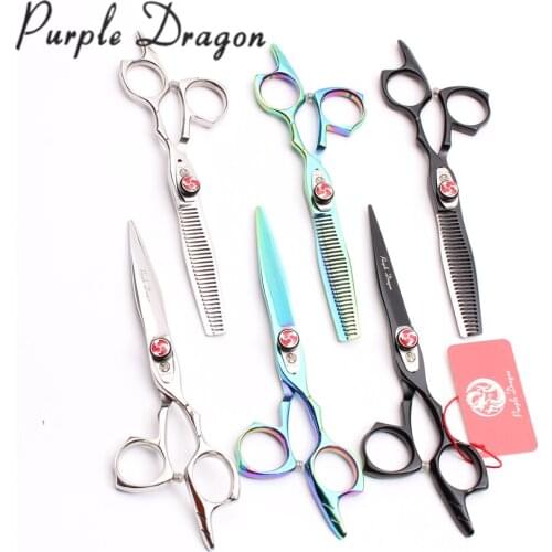 2Pcs/1Pair 6" 17.5cm 440C Purple Dragon Hairdressers Scissors Cutting Shears Thinning Scissors Professional Hair Scissors Z9017