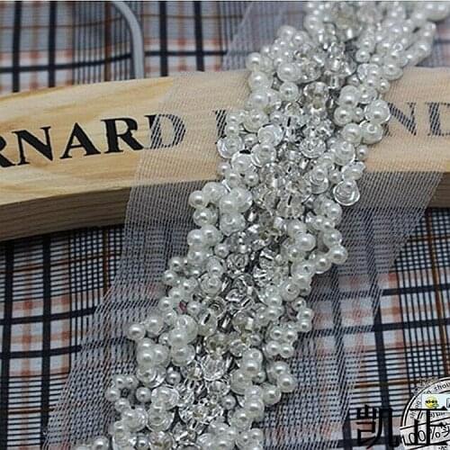 2Yards White Pearl Sequin Embroidered Lace Trim Ribbon Fabric Handmade DIY Wedding Dress Sewing Supplies Craft Mesh Lace Fabric
