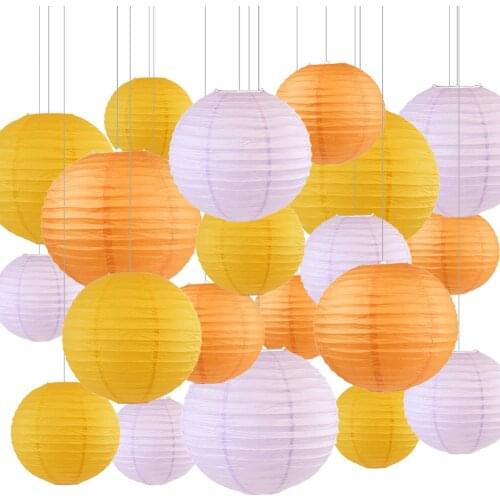 20 pcs 6"-12" Yellow Light Purple Orange Paper Lantern Chinese Mixed Size Color Chinese lampion for Wedding Party Hanging Decor