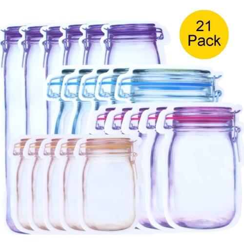 21/13/6 Reusable Mason Jar Bags Grocery Candy Food Storage Zipper Bag Portable Kitchen Seal Nut Cookies Snack Mason Organizer