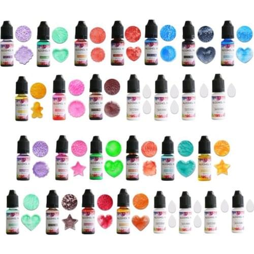 24Colors 10ML Art Ink Alcohol Resin Pigment Kit Liquid Resin Colorant Dye Ink Diffusion UV Epoxy Resin Soap Jewelry Making Tools
