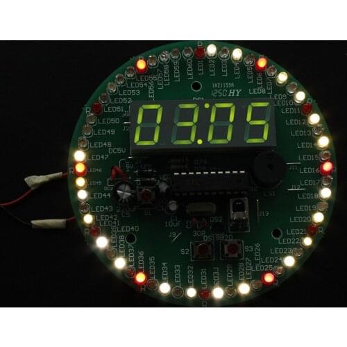 LED Tube Clock Display Kit 4 Digital DS18B20 Rotating Time Alarm Temperature Module Kit DIY Kits w/IR Remote Controller