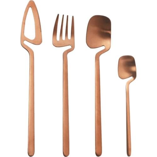 4Pcs/Set Rose Cutlery Set 304 Stainless Steel Dinnerware Knife Fork Tea Spoon Dinner Tableware Set Party Silverware Flatware Set