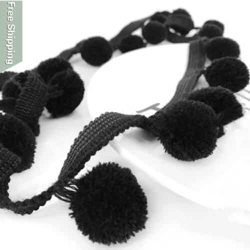 5Yard/Lot Black Decorative Hair Ball Lace Trim Ribbon Fringe Clothes Accessories Skirt Curtain Pompon Lace Tassel Accessories