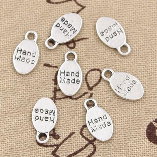 50pcs Charms Hand Made 15x8mm Handmade Craft Pendant Making fit,Vintage Tibetan Bronze Silver color,DIY For Bracelet Necklace